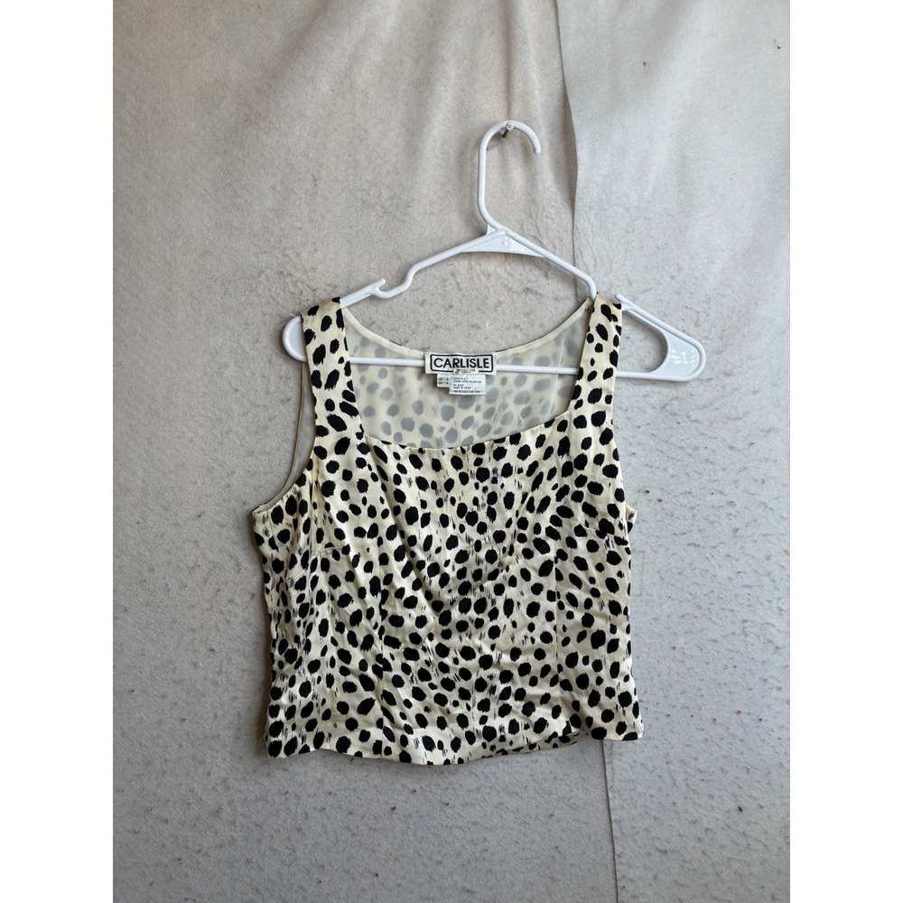 Carlisle Silk Animal Print Tank Top Square Neck Sleeveless Blouse Cream Black 2
